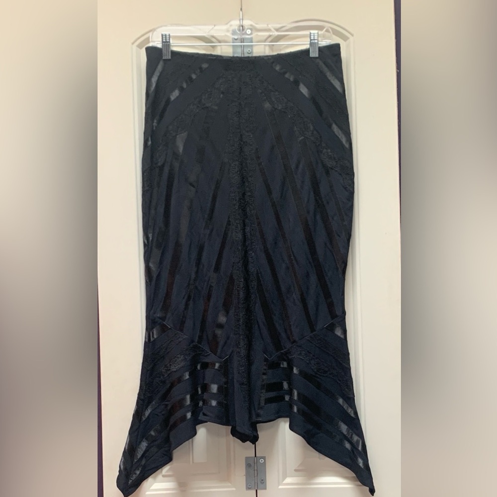 Express Black Skirt with lace and ribbon details and handkerchief hem